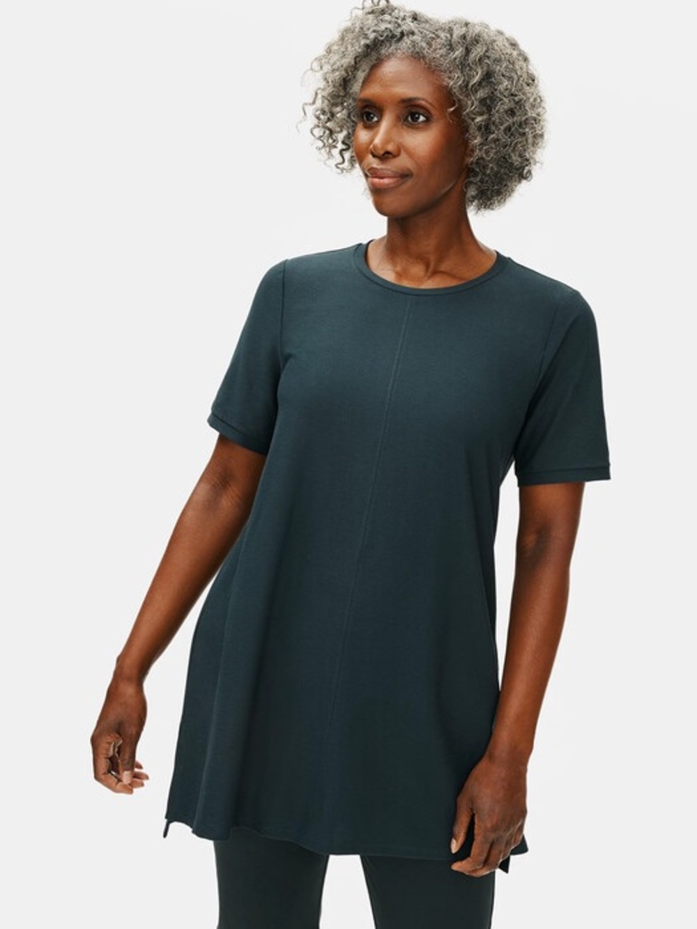 Eileen Fisher XS Lightweight Washable Stretch Crepe Crew Neck Tunic new without